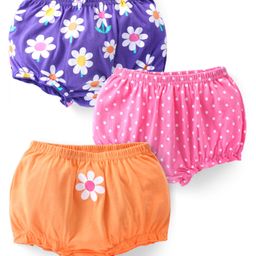 Babyhug 100% Cotton Antibacterial Bloomers With Floral & Polka Dot Print Pack of 3 - Pink Orange & Blue-image-63
