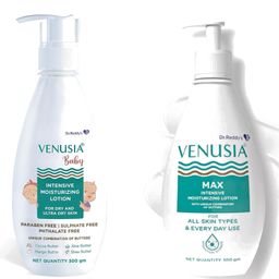 Dr Reddys Venusia Baby Intensive Moisturizing Lotion  For Dry and Ultra dry Skin .Contains Cocoa Aloe Mango & Shea Butters  300 g and Venusia Max Intensive Moisturizing Lotion For Everyday Use 300 g-image-79
