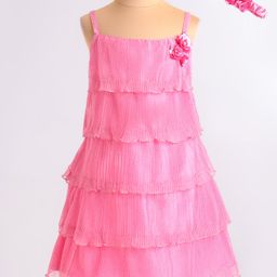 Enfance Sleeveless Floral Applique Layered Dress With Headband - Pink-picture-37
