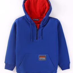Pine Kids Cotton Knit Full Sleeves Text Printed Hooded Sweatshirt with Kangaroo Pockets - Blue-image-50