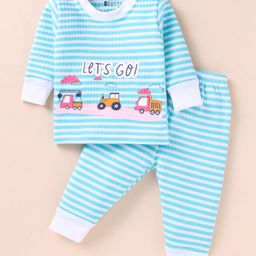 Bodycare Full Sleeves Striped Thermal Vest & Pant Set - Blue & White-image-12