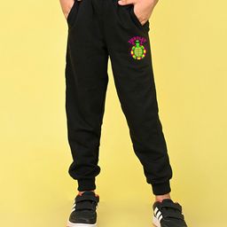 NUSYL Cotton Blend Full Length Turtle Printed  Joggers - Black-image-74