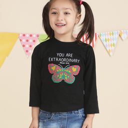 Polka Tots Cotton Full Sleeves You Are Extraordinary Text Printed Tee - Black-image-84