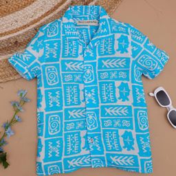 The Lion and the Fish Viscose Half Sleeves Aztec Printed Shirt - Blue-image-7