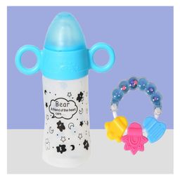 The Cheeky Kidzz Baby Feeding Sipper Bottle 300ml Liquids Juice Milk Silicone Spout Feeder With Ring Rattle Teether BPA Free(BLUE)-image-63