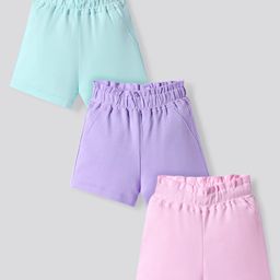 Bonfino 100% Cotton Knit Above Knee Length Solid Shorts Pack of 3 - Lavender Blue & Pink-image-68