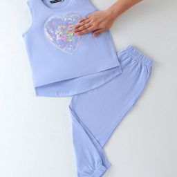 Tiara Cotton Jersey Sleeveless Heart Sequins Embellished Top With Coordinating Joggers Set - Blue-image-96