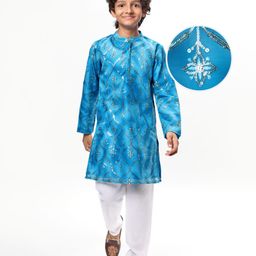 Pine Kids Woven Full Sleeves Kurta Pyjama Set With Sequin Detailing - Blue-picture-31