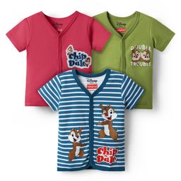 Babyhug Disney Interlock Knit Half Sleeves Front Open Jhablas With Chip & Dale Graphics Pack Of 3 - Green Navy Blue & Pink-image-69