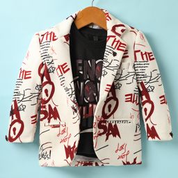 Dapper Dudes Full Sleeves Typography Printed Blazer With Tee & Pant Set - Brown-image-40