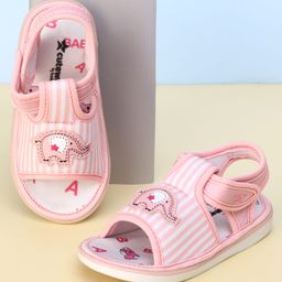 Cute Walk by Babyhug Velcro Closure Musical Sandals with Elephant Applique - Pink-picture-35