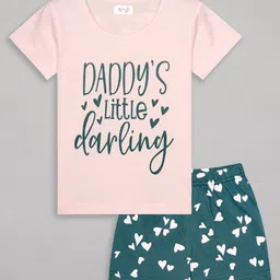 Sheer Love Cotton Jersey Half Sleeves Daddys Litte Darling Text & Hearts Printed Night Suit Set - Light Pink-picture-7