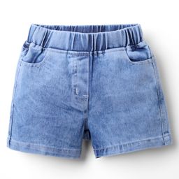 Kookie Kids Denim Solid Coloured Shorts With Two Pockets & Elasticated Waist -Light Blue-image-76