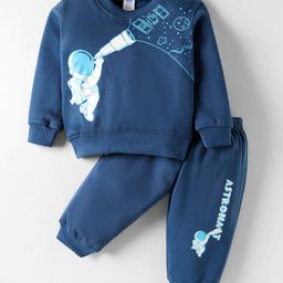 Tango Knit Full Sleeves Winter Wear Fleece Sweatshirt & Lounge Pant Set with Astronaut Print - Navy Blue-picture-31