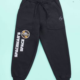 Kiddopanti Knit Spacemans Space Text Printed Cargo Joggers - Black-image-11