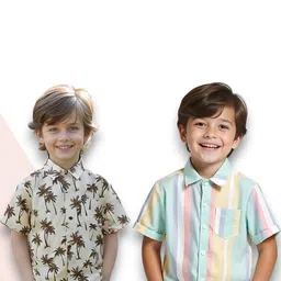 KIDGARB Multi Polycotton Cutaway Collar Printed Shirts-image-80