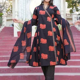 KALINI Women Printed Regular Pure Cotton Kurta with Trousers & With Dupatta-38