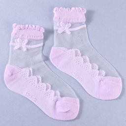 KIDLINGSS Pack Of 3 Net Bow Designed Socks - Multi Colour image 3