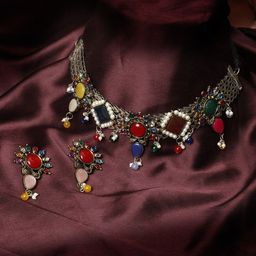 VIVAZS Sliver-Plated Stone-Studded Jewellery Set-21