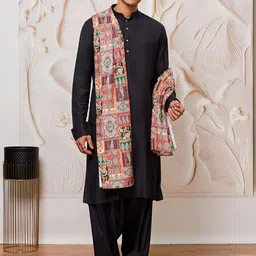VASTRAMAY Mandarin Collar Straight Kurta With Patiala & Dupatta-image-13