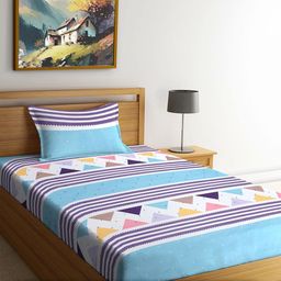 Myntra Elegant Homes Blue & Purple Printed 300 TC Single Bedsheet Set 2.25 m x 1.50 m-image-69