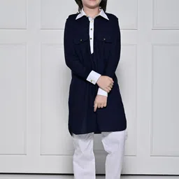 THE PONY & PEONY CO. Boys Solid Cotton Kurta with Pyjamas-picture-31