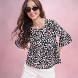 DressBerry Floral Print Bell Sleeve Peplum Top-image-66