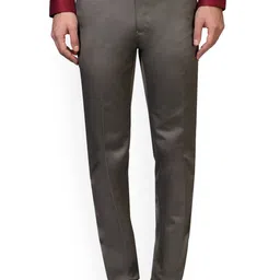 Peter England Men Grey Slim Fit Solid Formal Trousers-picture-25