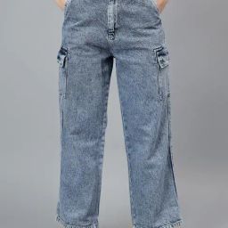 Cantabil Blue Regular fit Solid Cargo Jeans-image-93