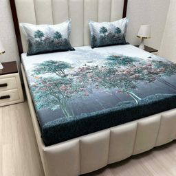 Pure Decor Green Floral Printed 400 TC Pure Cotton King Bedsheet Set 2.74 m x 2.74 m-image-20