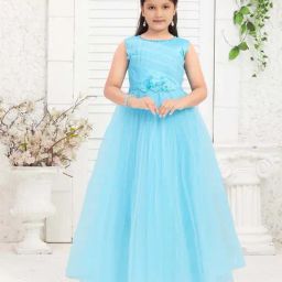 Aarika Kids Turquoise Blue Applique Gown-image-1