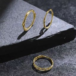 Accessorize London Women's Z Real Gold Plated Molten Rings - Pack of 3-image-42
