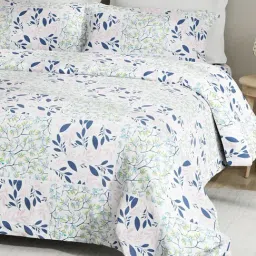 Boutique Living Embrace Blue & Pink Cotton Floral 152 TC King Flat Bedsheet with 2 Pillow Covers-picture-36