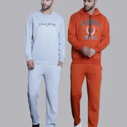Vimal Jonney Grey & Orange Regular Fit Printed Sweatshirt & Trackpant Set - Pack of 2-image-49