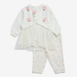 HOP Baby by Westside Off-White Floral Embroidered Cotton Blend Dress with Pants Set-image-114