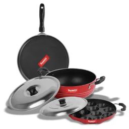 Sumeet Elegant Design Red Aluminium Cookware Set-picture-32