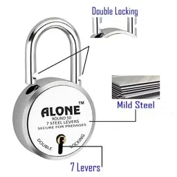 ALONE LOCKS Round 50 mm Steel Chrome 8 Same Keys Double Locking Padlock (Pack of 2) image 2