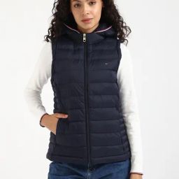 TOMMY HILFIGER Navy Polyamide Solid Sleeveless Jacket-picture-5