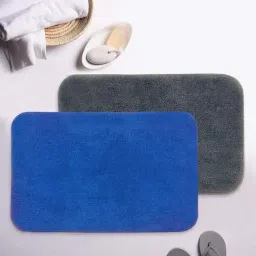 BIANCA Soft-Cotton Bath Mat With Rubber Back -2pc Medium (benz) solid-blue/grey-image-73