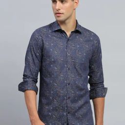 Monte Carlo Blue Cotton Slim Fit Printed Shirt-image-34
