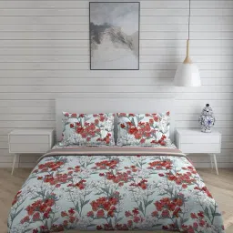 Layers Lumina Printed Red 144 TC Cotton King Bedding Set-image-21