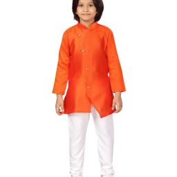 Aarika Kids Orange & White Straight Fit Full Sleeves Kurta Set-image-9