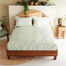 Bianca BOTANICAL Checks Green 210 TC Cotton King Bedsheet with 2 Pillow Covers-17