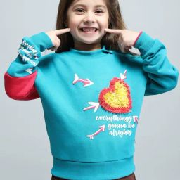 Monte Carlo Girls Teal Printed Round Neck Cotton Blend Sweatshirt-image-46