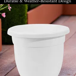 Kuber Industries White Portable Flower Pot With Removable Wheels image 2