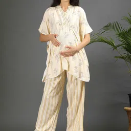 GOLDSTROMS Floral Printed Mandarin Collar Short Sleeves Top With Palazzo-picture-45