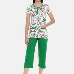 zebu Women Green & White Printed Night suit-image-53