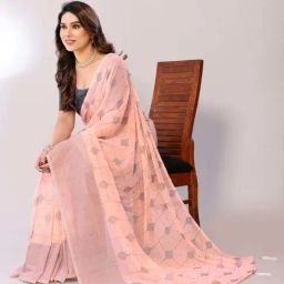 FABMORA Peach Printed Saree With Unstitched Blouse-30