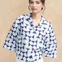 RAREISM Blue Cotton Blend Printed Three-Quarter Sleeves Shirt-picture-5