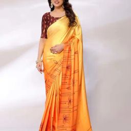 FABMORA Orange Printed Saree With Unstitched Blouse-picture-41
